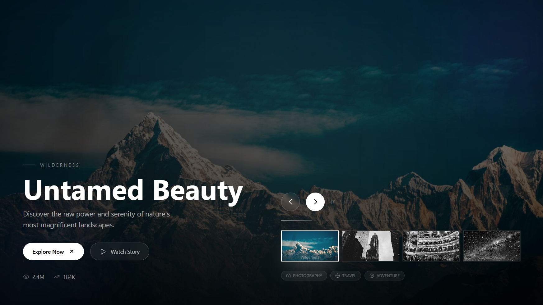 Premium Carousel Horizon Slider React component built with Tailwind CSS